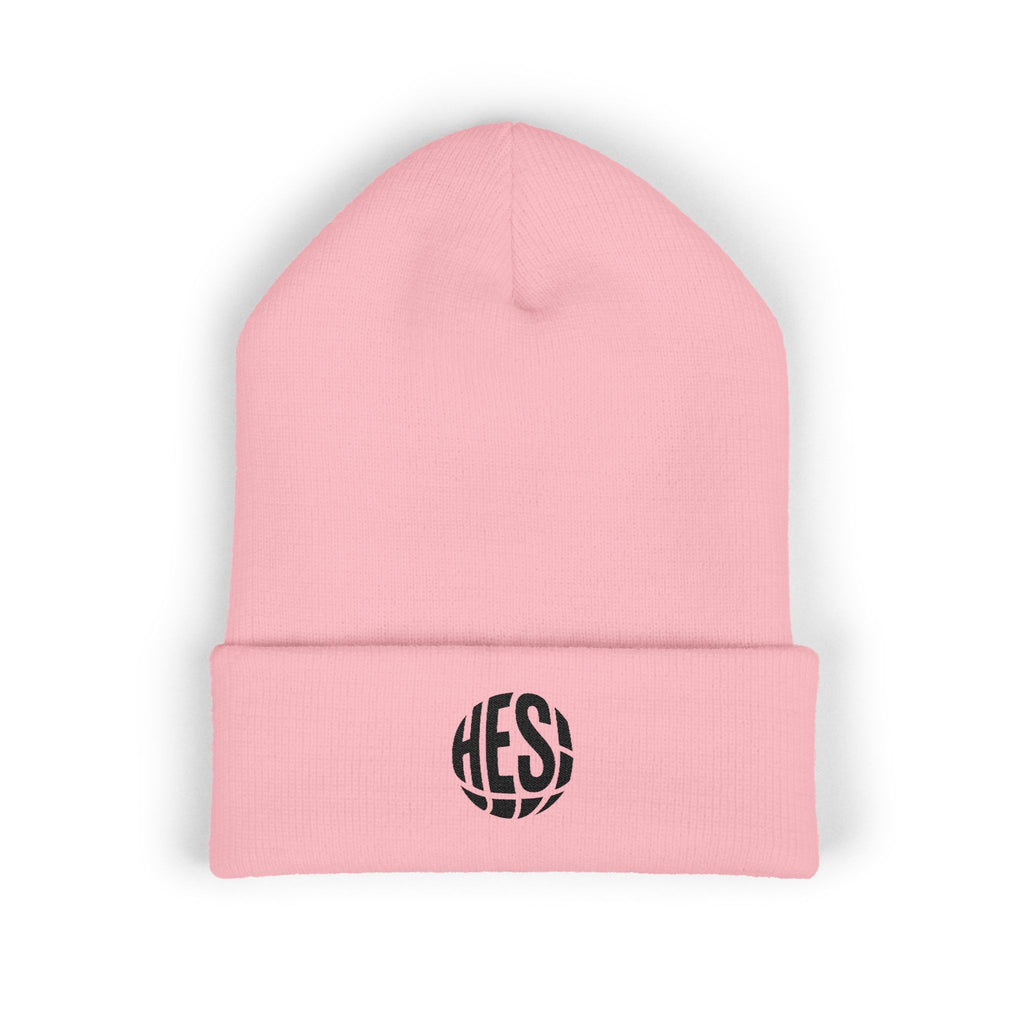 Embroidered 'HES' Classic Cuffed Beanie — Minimal Logo Knit Hat