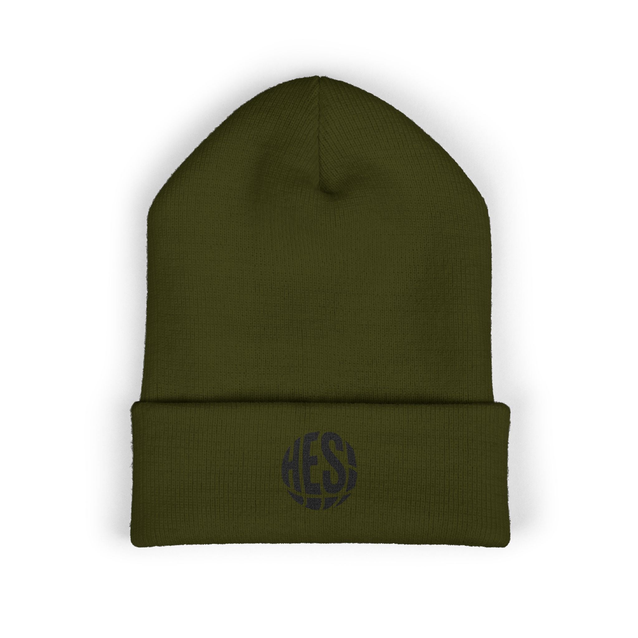 Embroidered 'HES' Classic Cuffed Beanie — Minimal Logo Knit Hat