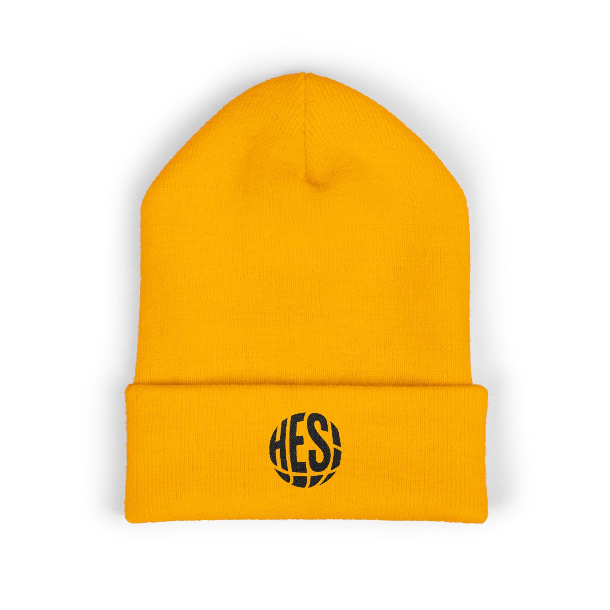 Embroidered 'HES' Classic Cuffed Beanie — Minimal Logo Knit Hat