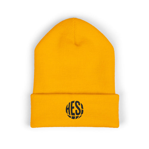 Embroidered 'HES' Classic Cuffed Beanie — Minimal Logo Knit Hat