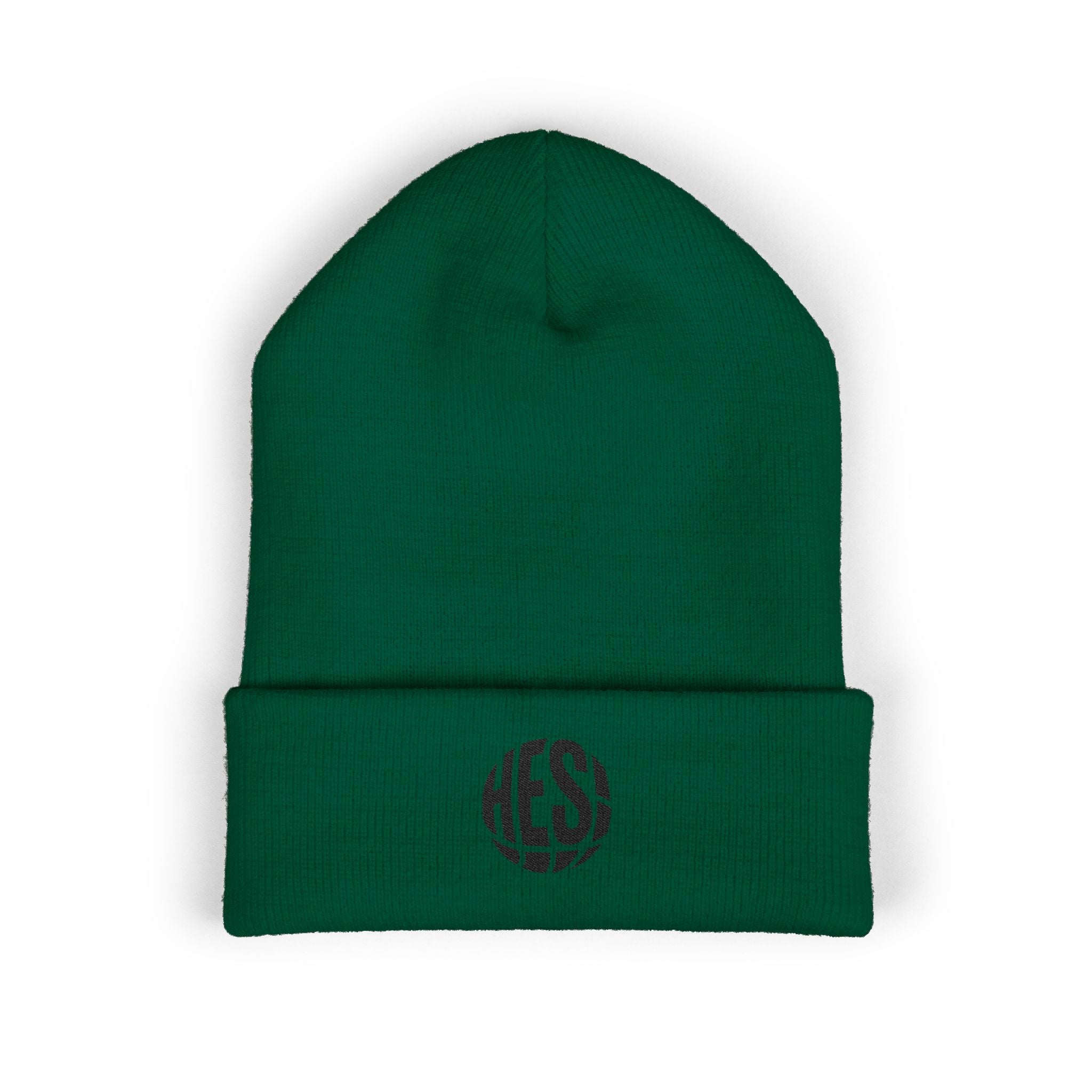 Embroidered 'HES' Classic Cuffed Beanie — Minimal Logo Knit Hat