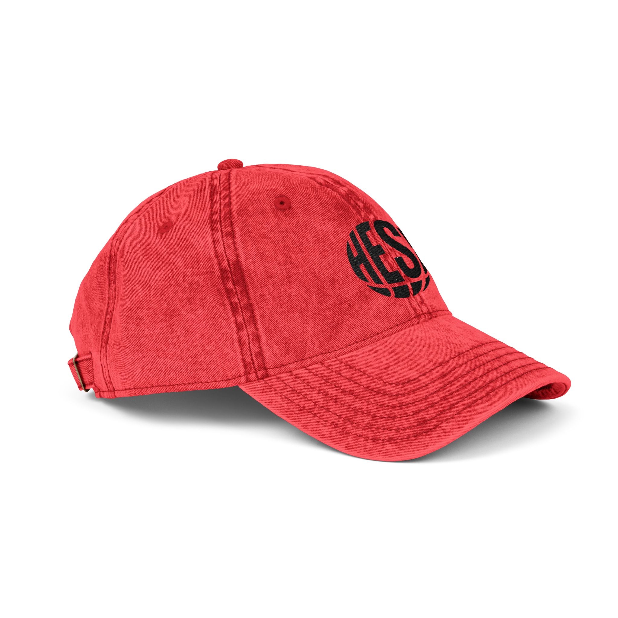 Vintage Embroidered Baseball Cap — Distressed Red with 'HES' Logo