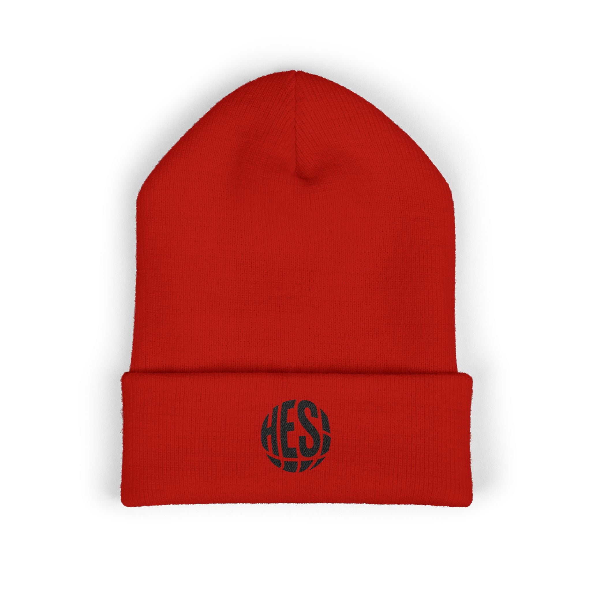 Embroidered 'HES' Classic Cuffed Beanie — Minimal Logo Knit Hat