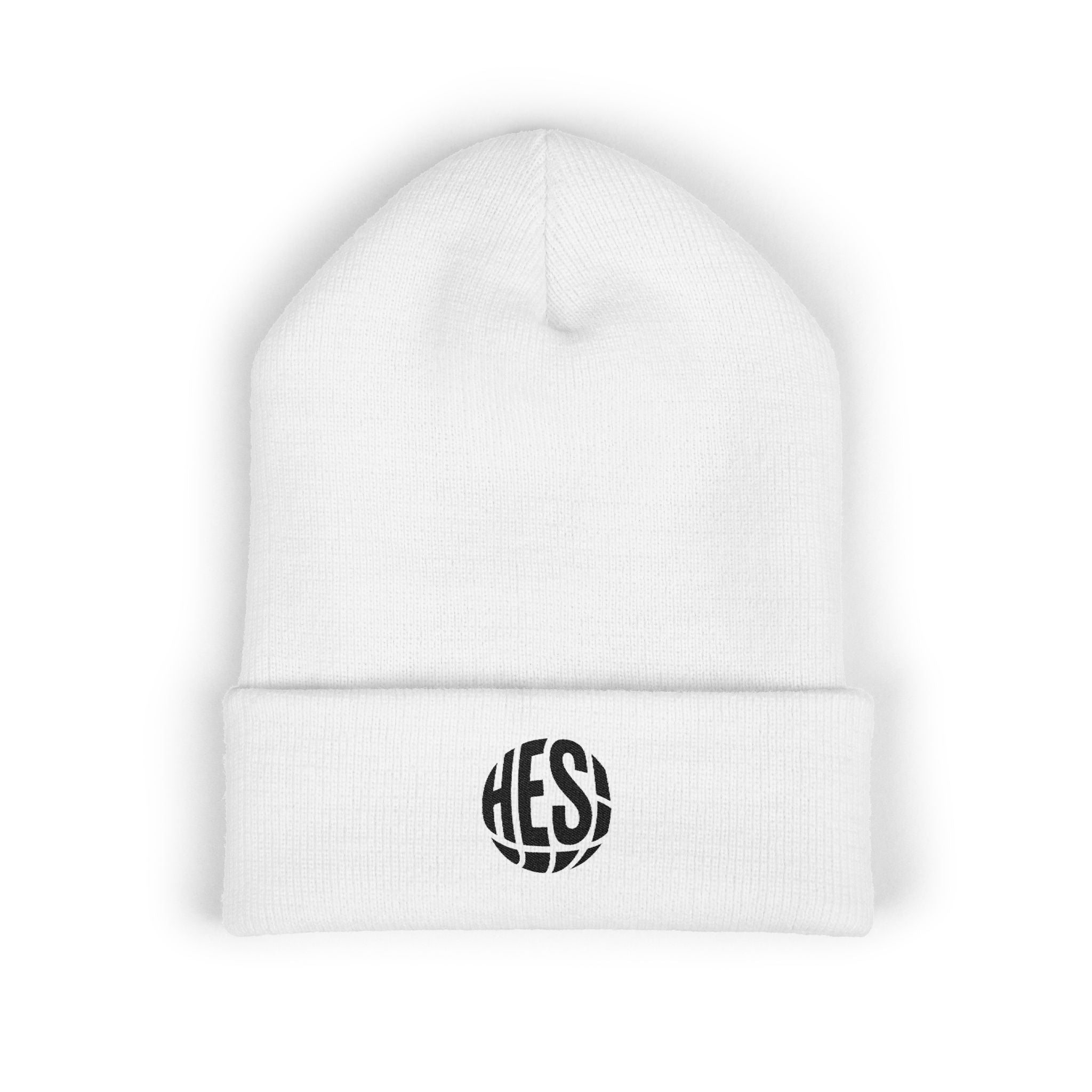 Embroidered 'HES' Classic Cuffed Beanie — Minimal Logo Knit Hat