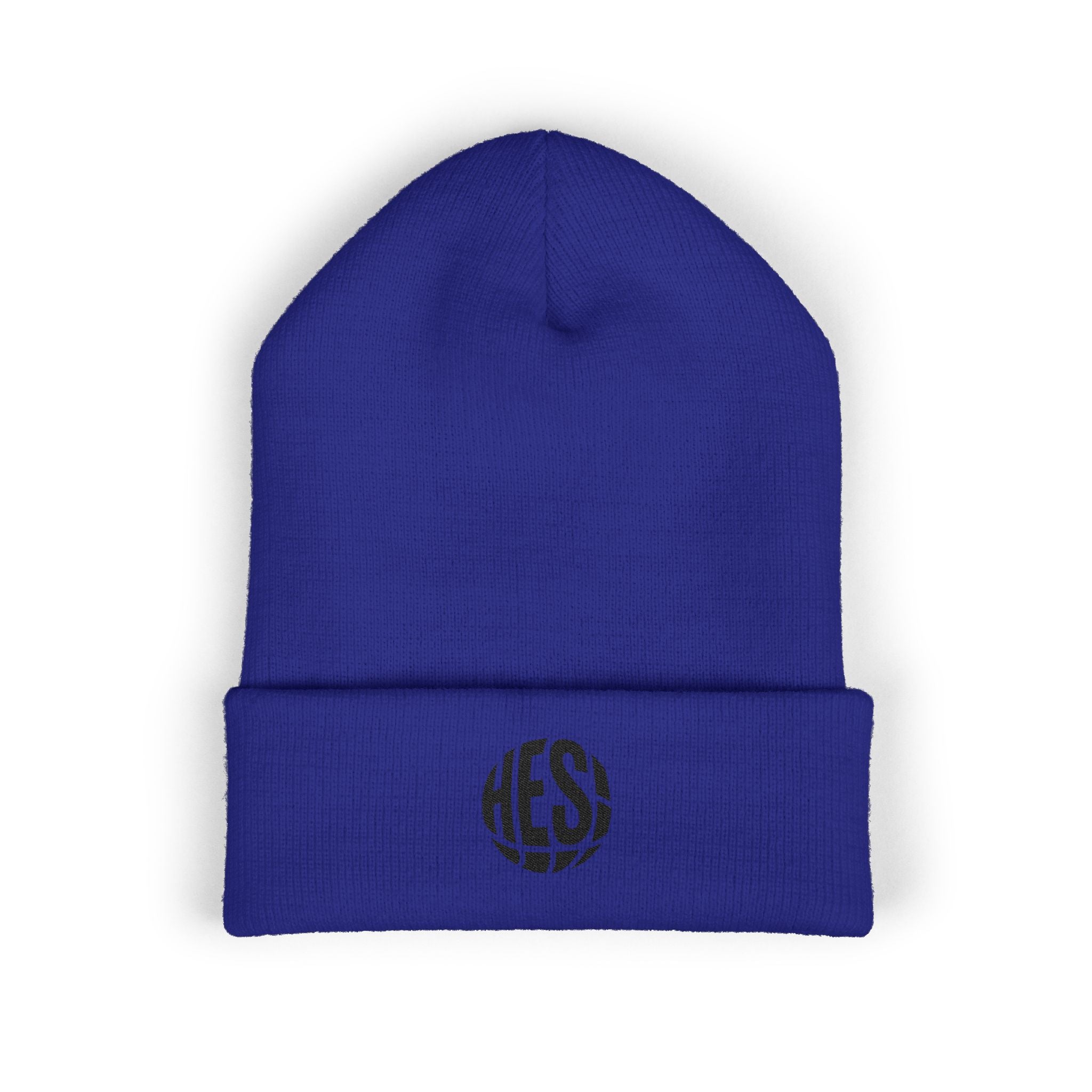 Embroidered 'HES' Classic Cuffed Beanie — Minimal Logo Knit Hat