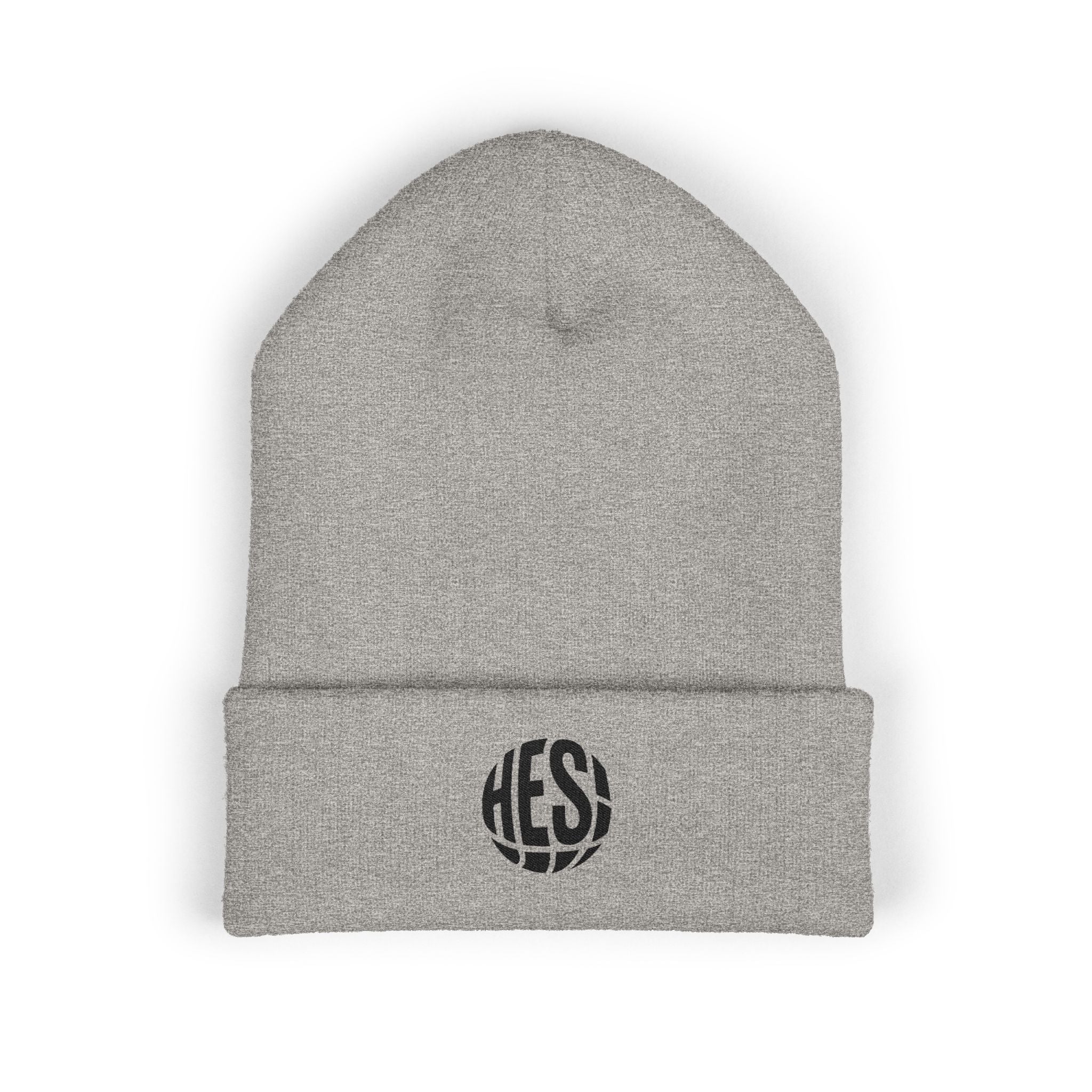 Embroidered 'HES' Classic Cuffed Beanie — Minimal Logo Knit Hat