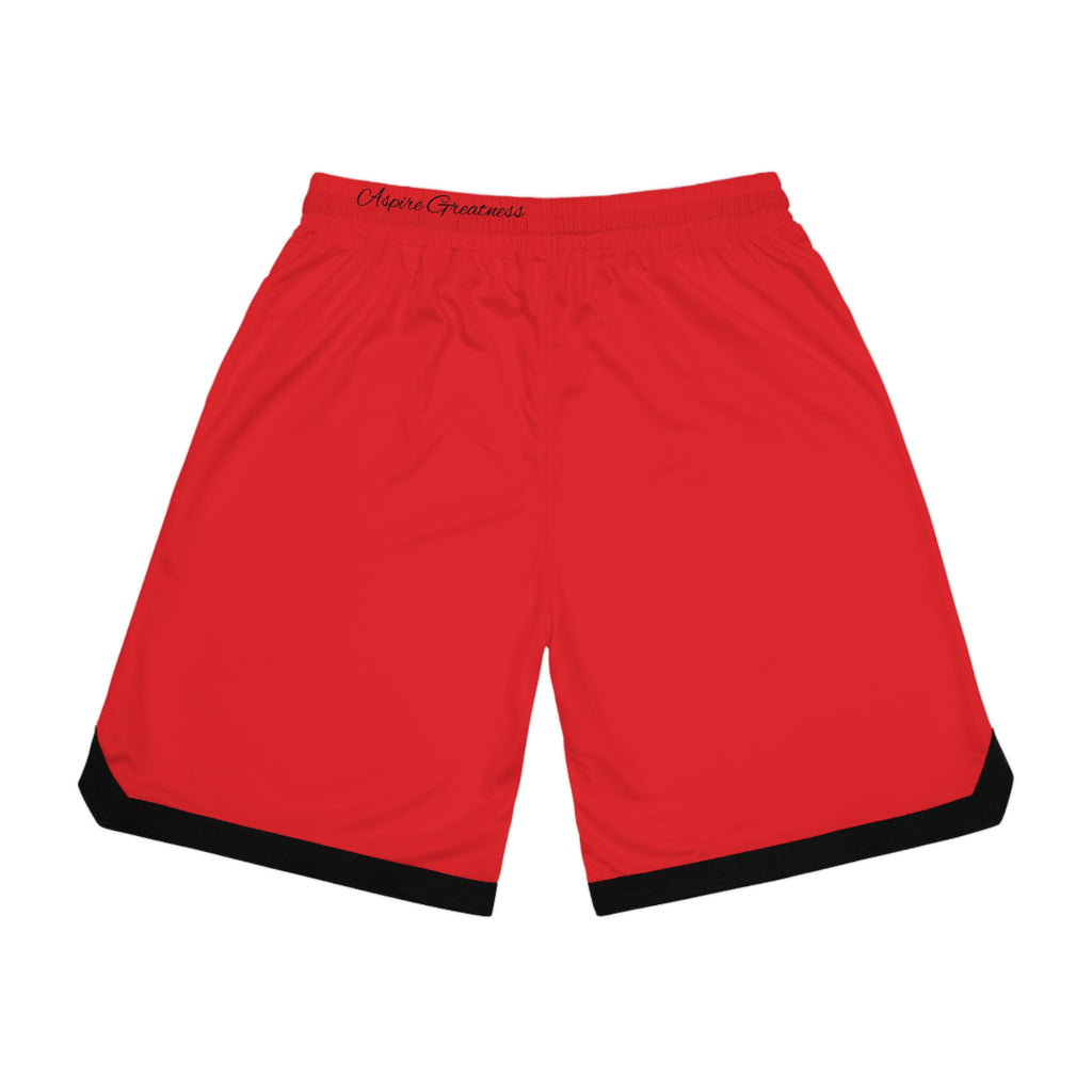 Basketball Shorts – Red Performance Ribbed AOP with Bold 'HES!' Hoop Logo