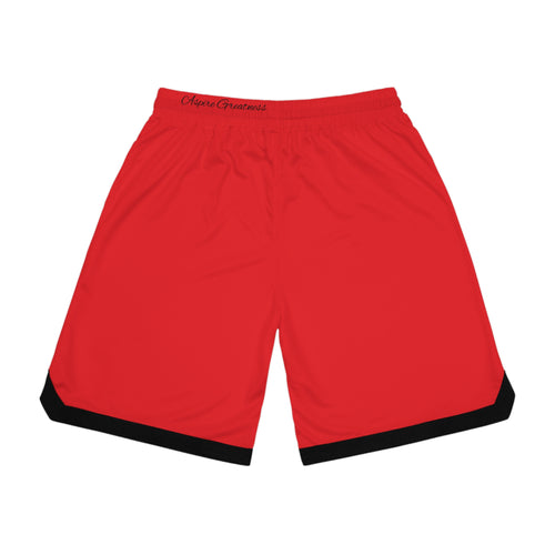 Basketball Shorts – Red Performance Ribbed AOP with Bold 'HES!' Hoop Logo
