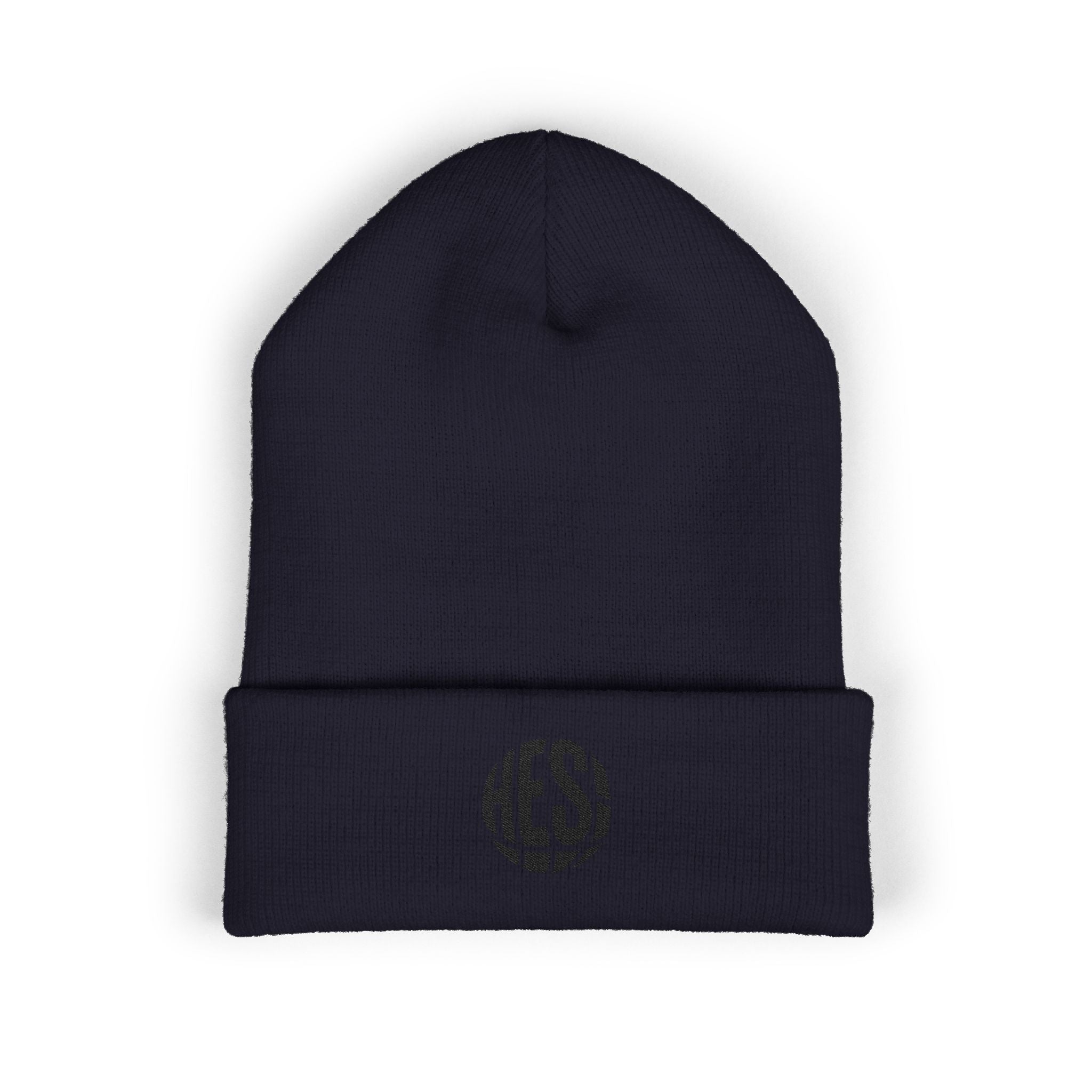 Embroidered 'HES' Classic Cuffed Beanie — Minimal Logo Knit Hat