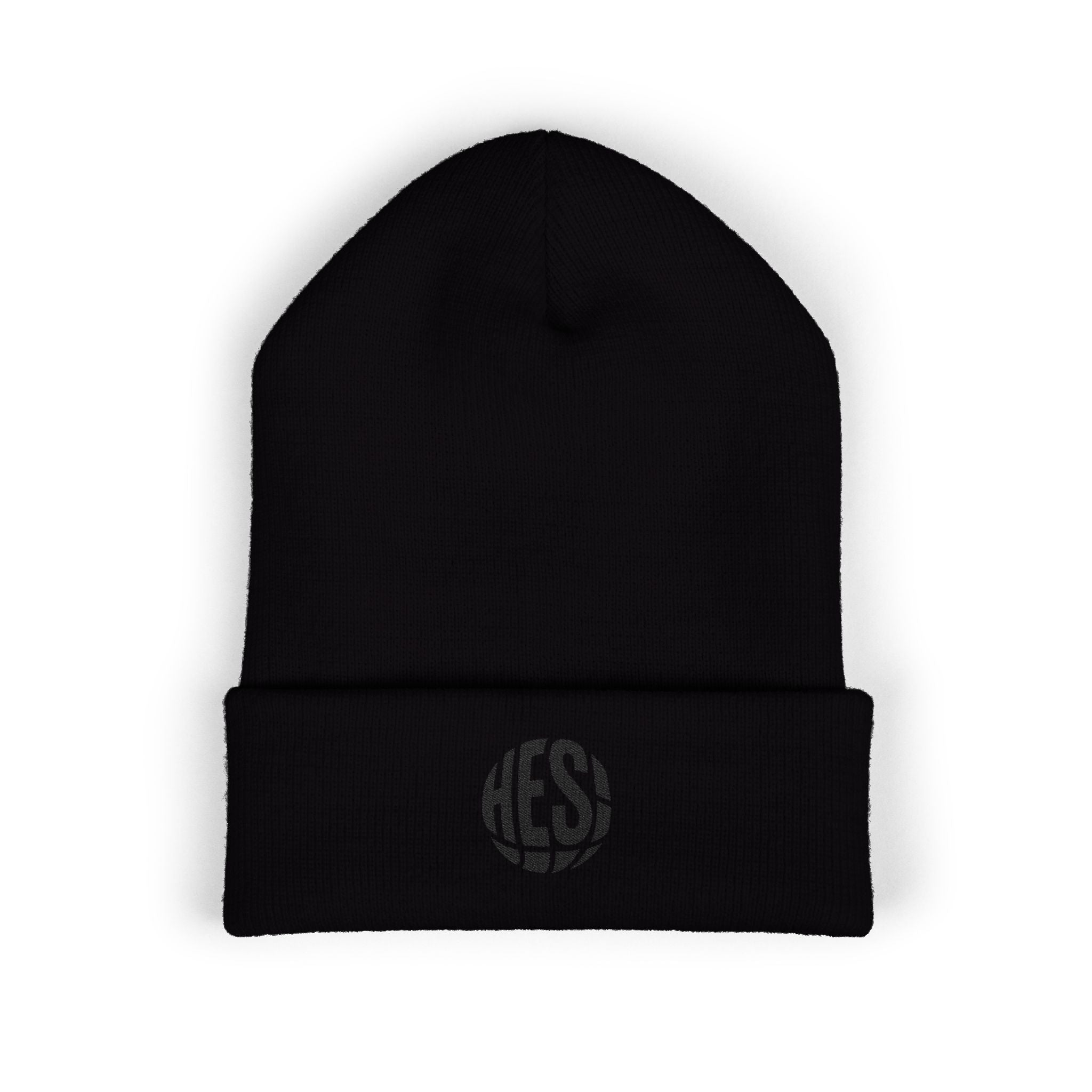Embroidered 'HES' Classic Cuffed Beanie — Minimal Logo Knit Hat