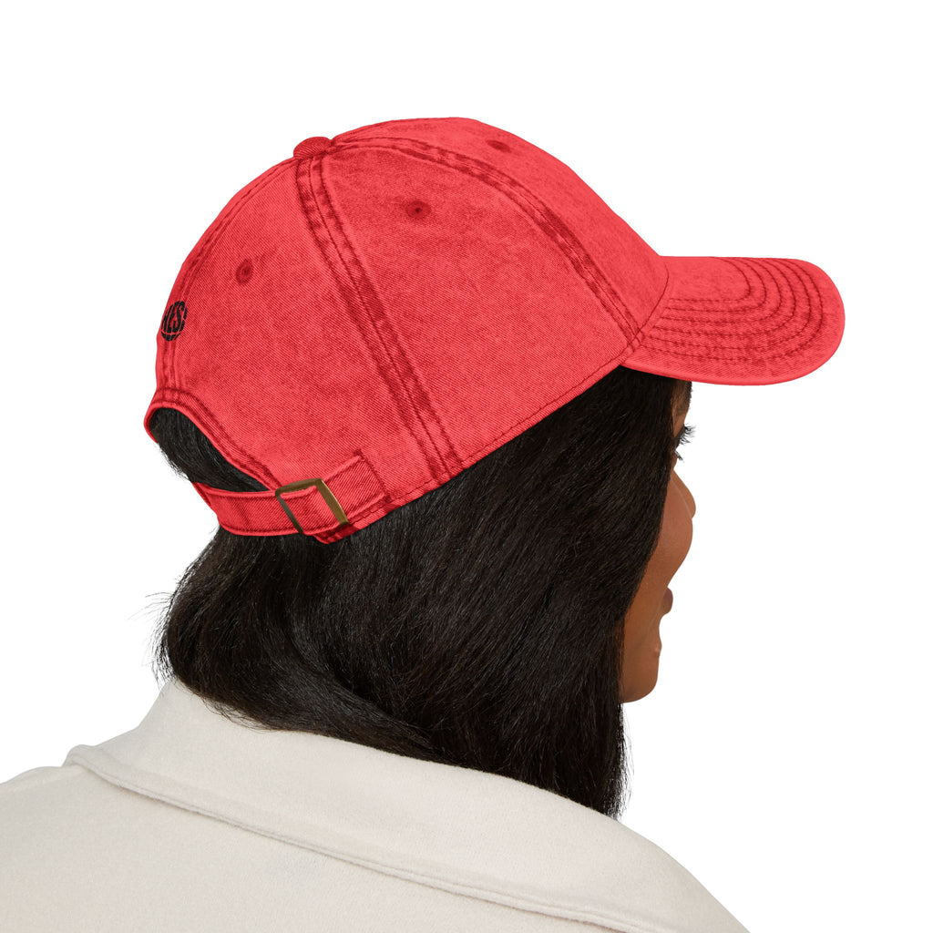 Vintage Embroidered Baseball Cap — Distressed Red with 'HES' Logo